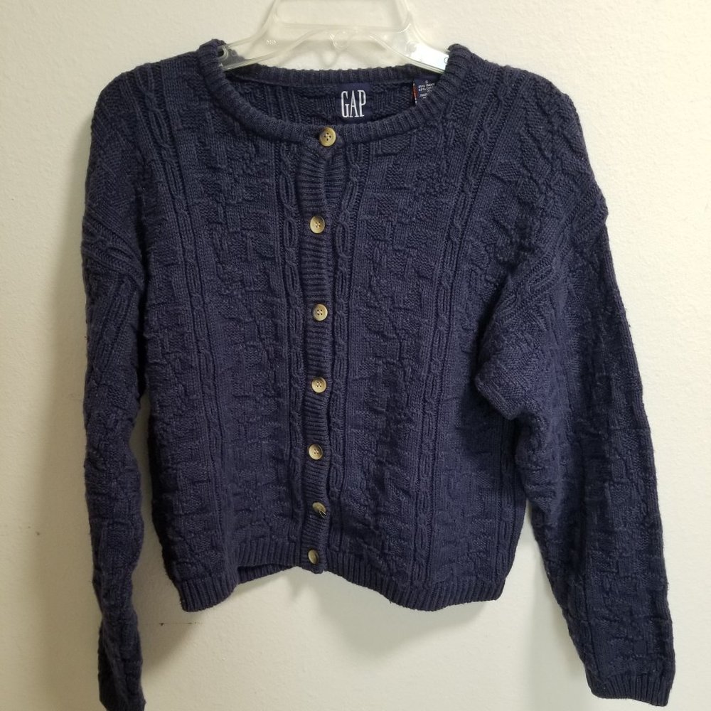 Gap Blue Intricate Design Button Up Sweater